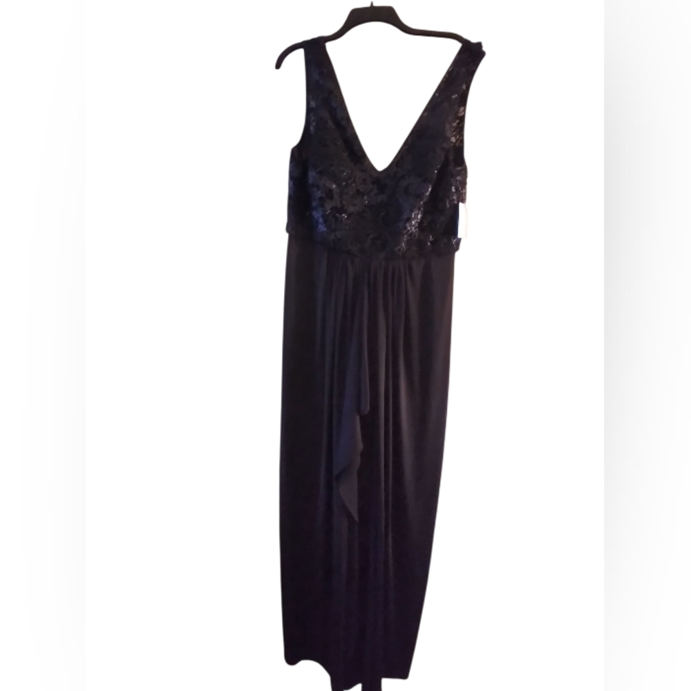 NWT Hoaglund Elegant Black Sleeveless Evening Dress Waterfall Effect In Front
